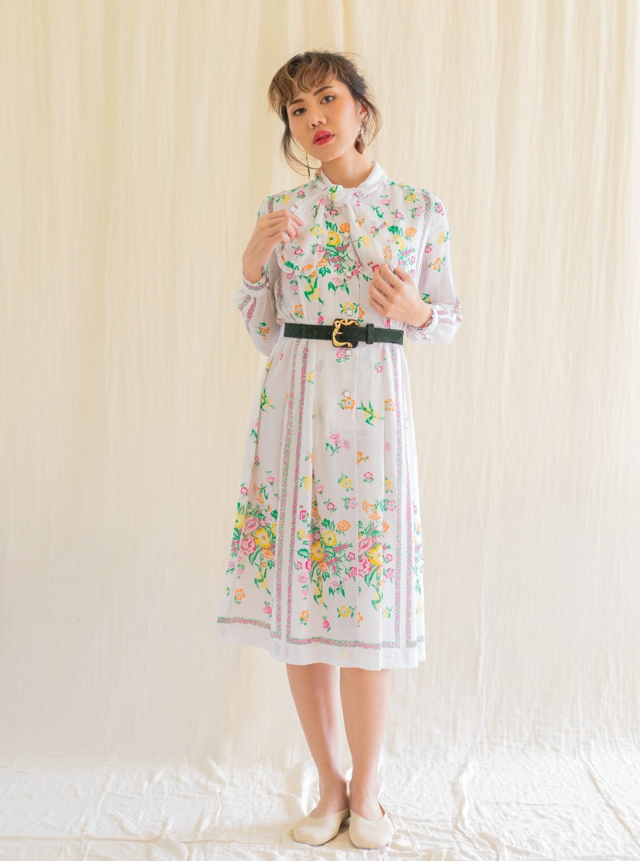 bow tie chiffon 80s vintage dress ...